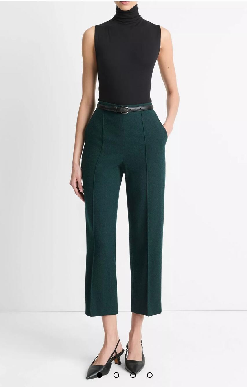 Vince Wool Pull-On Pant Sea Onyx Green Flannel Crop XS NWT Quiet Luxury Office